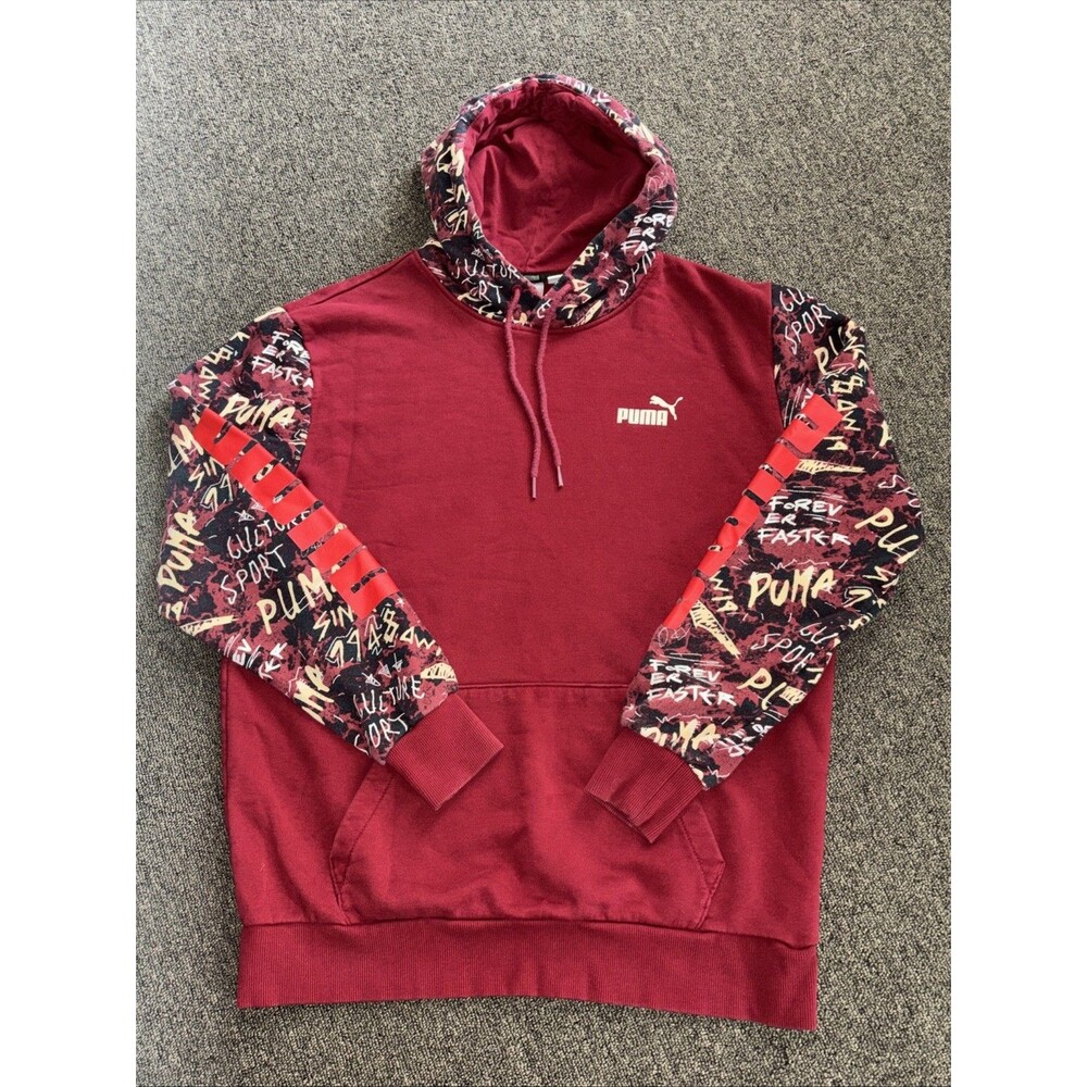 PUMA Unisex Graffiti Pullover Hoodie Sweatshirt Red Sz M